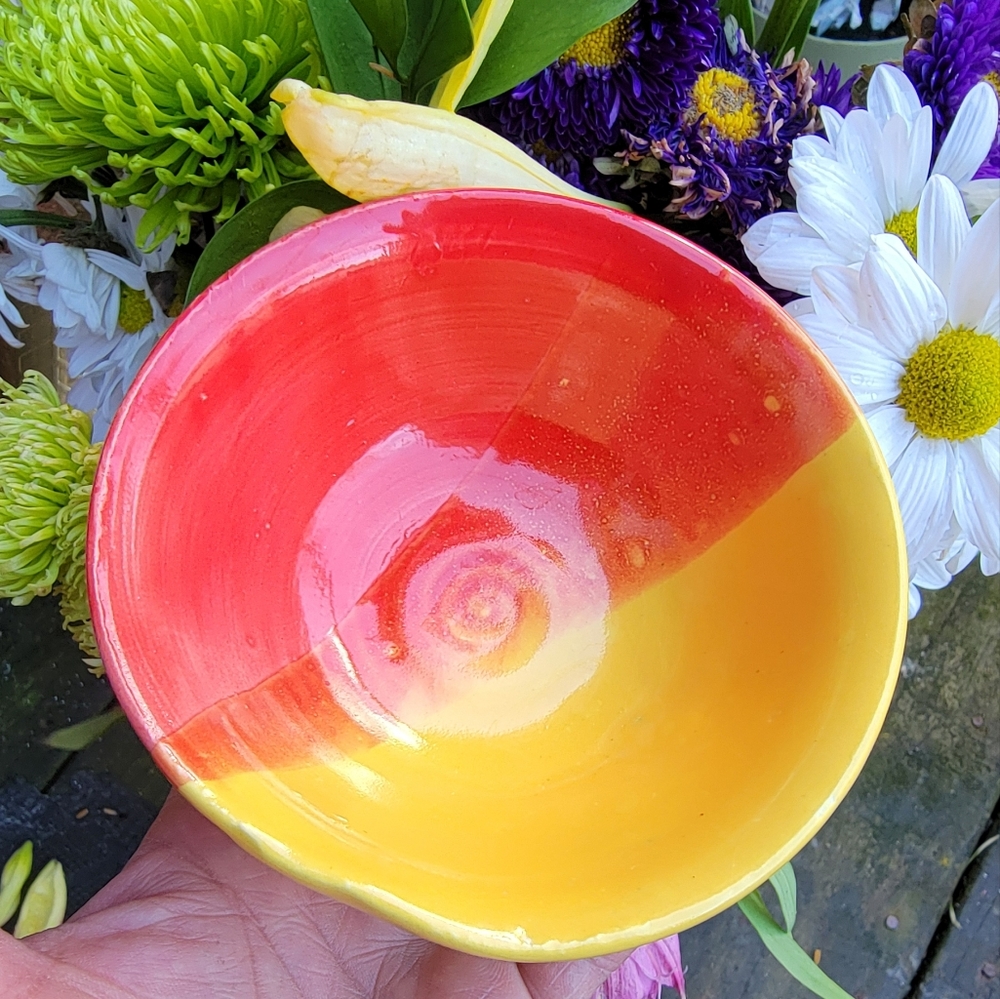 Handcrafted Yellow/Red pottery bowl